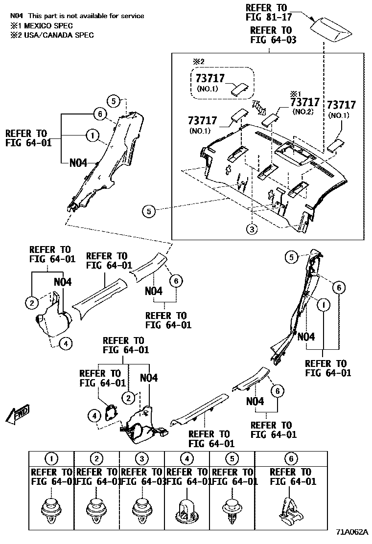 Toyota YARIS 安全带和儿童保护座椅 EPC diagram — 71A062A