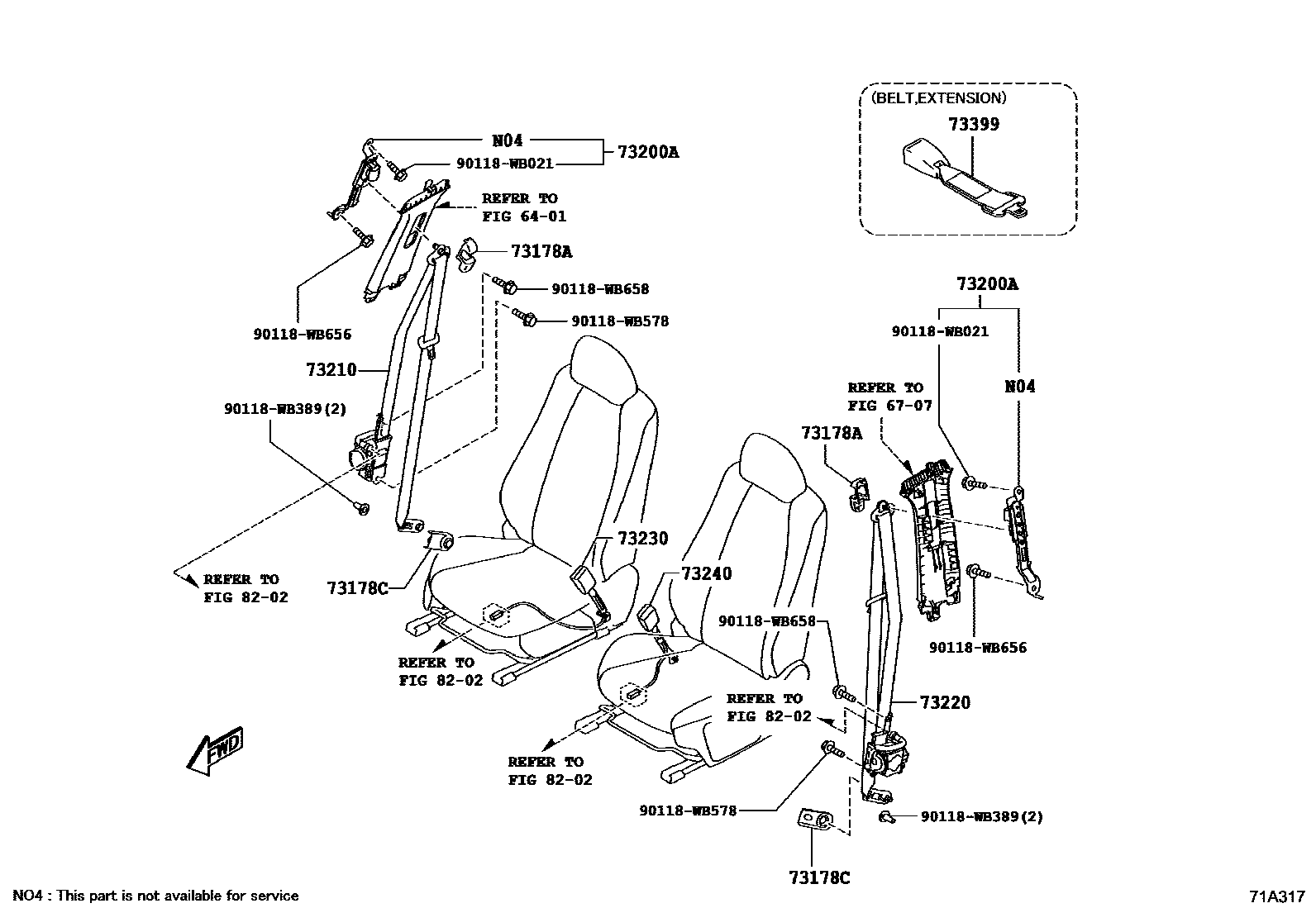 Toyota YARIS 安全带和儿童保护座椅 EPC diagram — 71A317