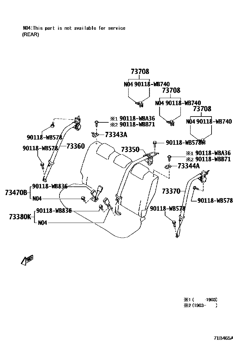 Toyota YARIS 安全带和儿童保护座椅 EPC diagram — 71B465A