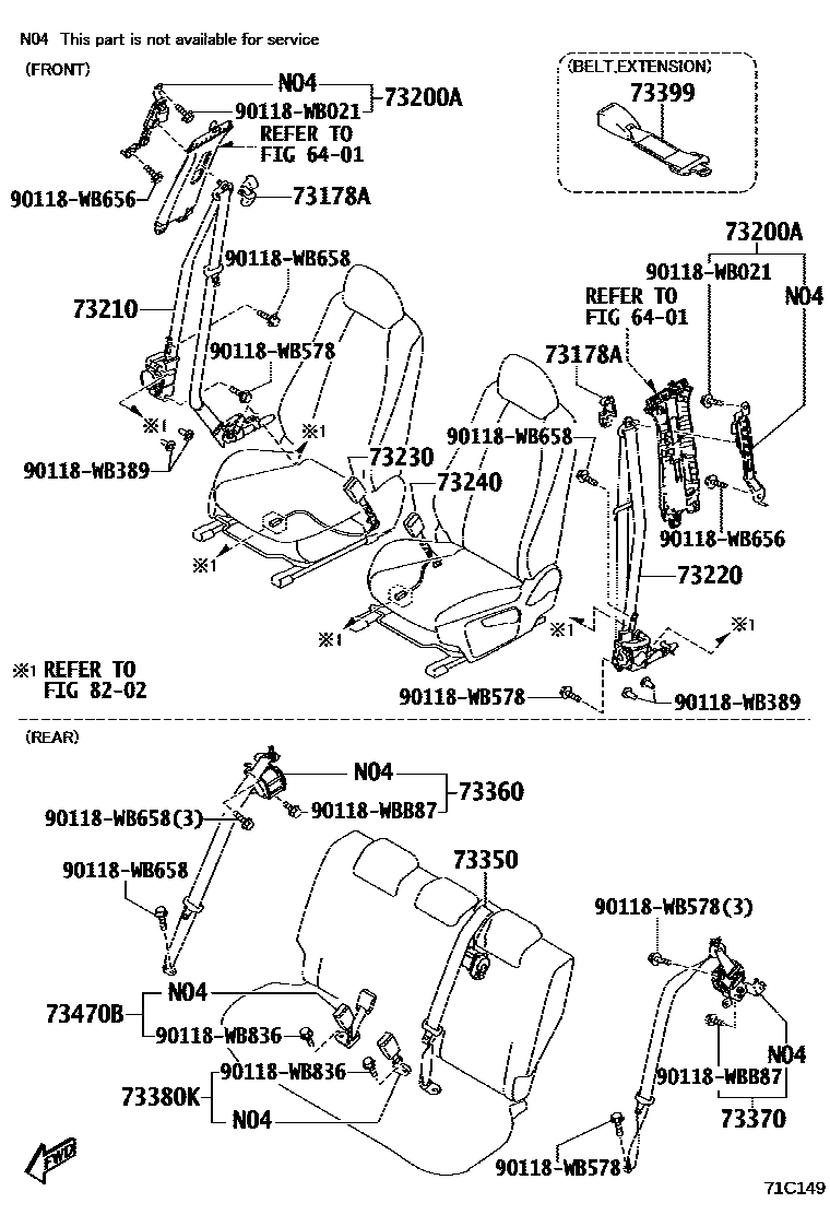 Toyota YARIS 安全带和儿童保护座椅 EPC diagram — 71C149