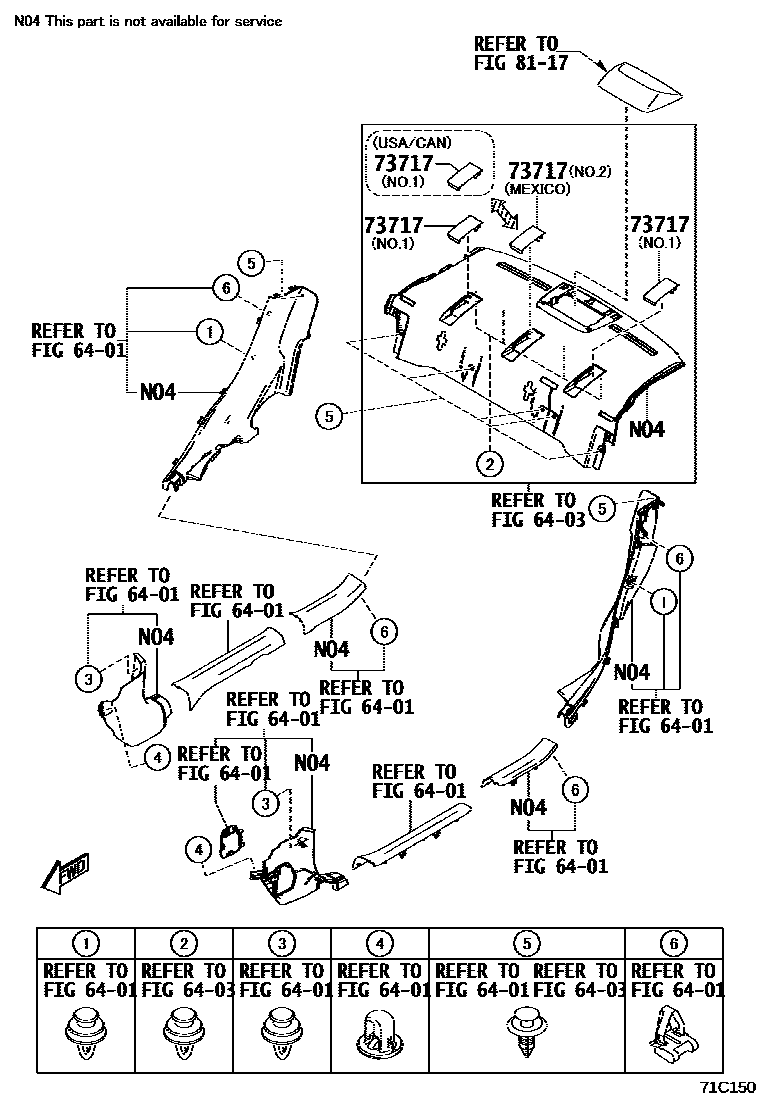 Toyota YARIS 安全带和儿童保护座椅 EPC diagram — 71C150
