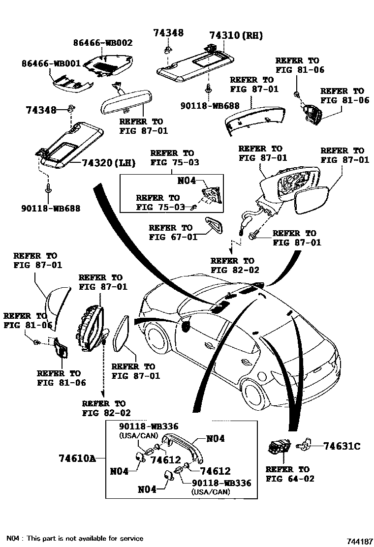 Toyota YARIS 扶手和遮阳板 EPC diagram — 744187