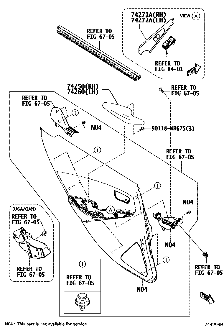 Toyota YARIS 扶手和遮阳板 EPC diagram — 744294B