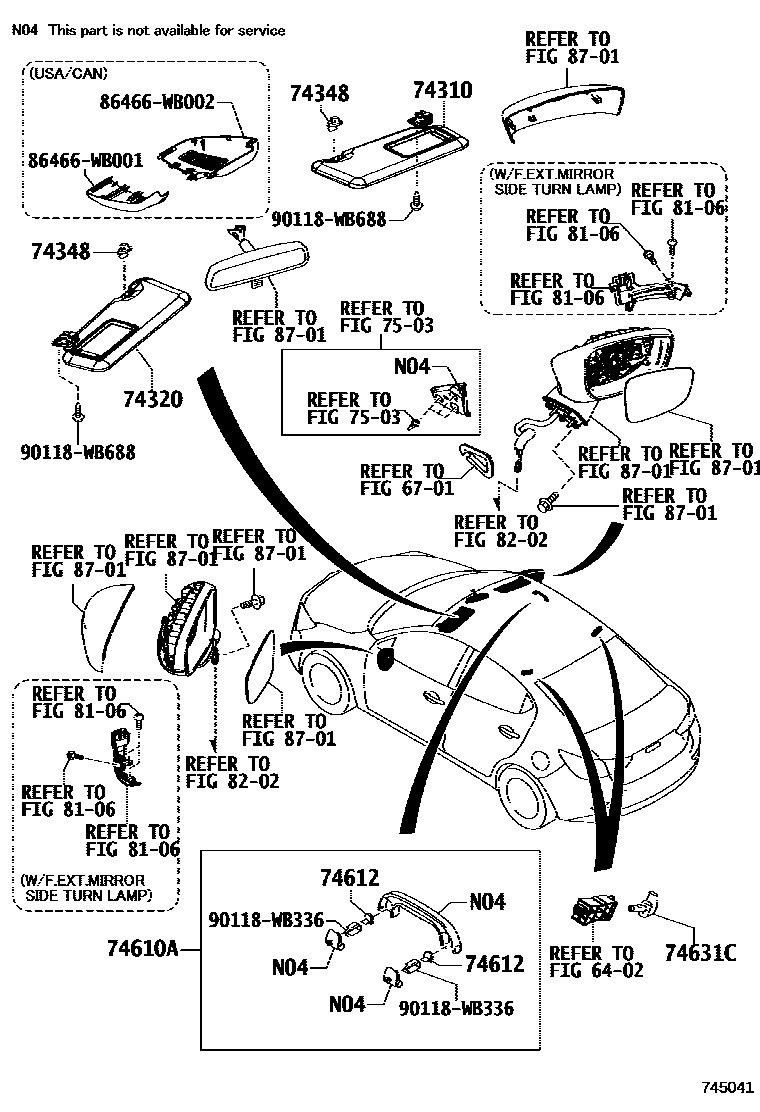 Toyota YARIS 扶手和遮阳板 EPC diagram — 745041