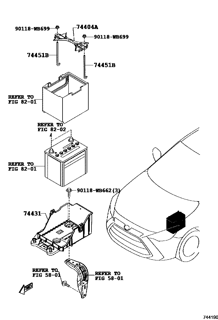 Toyota YARIS battery holder EPC diagram — 744190
