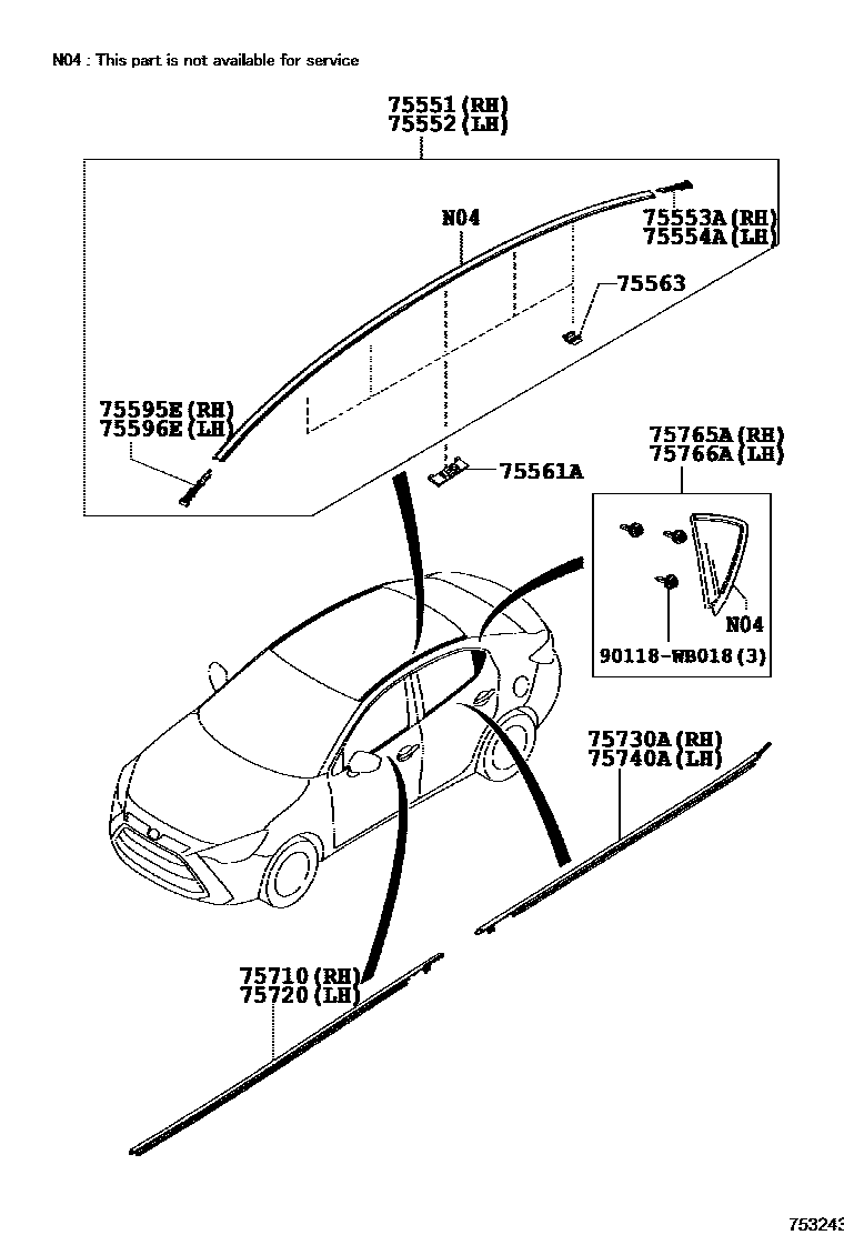 Toyota YARIS 侧防护条 EPC diagram — 753243