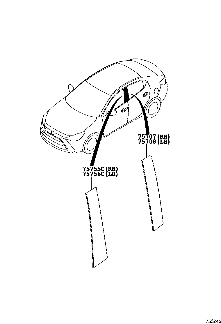 Toyota YARIS 侧防护条 EPC diagram — 753245