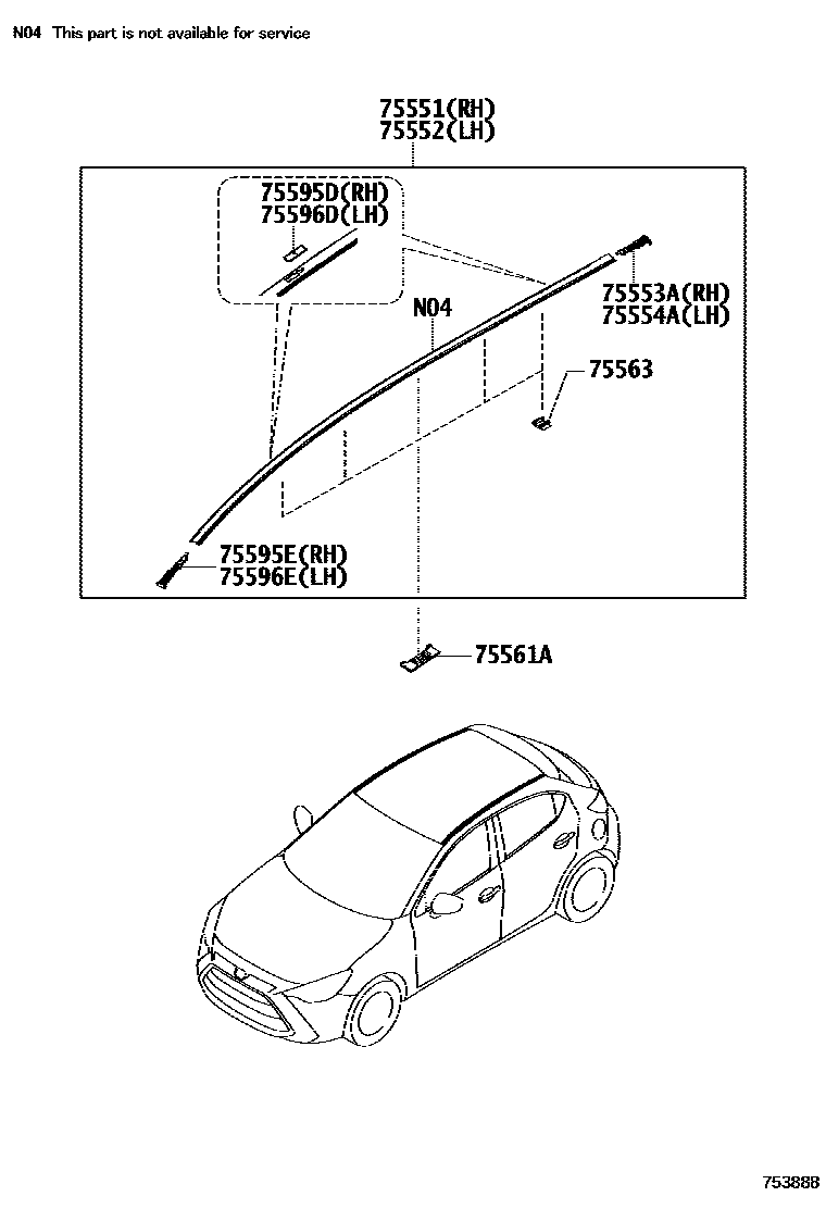 Toyota YARIS 侧防护条 EPC diagram — 753888
