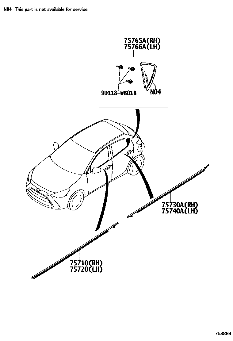Toyota YARIS 侧防护条 EPC diagram — 753889