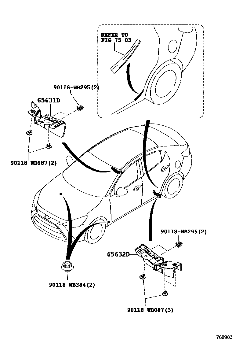 Toyota YARIS 挡泥板和扰流板 EPC diagram — 760983