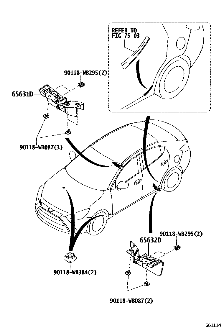Toyota YARIS 挡泥板和扰流板 EPC diagram — 761114