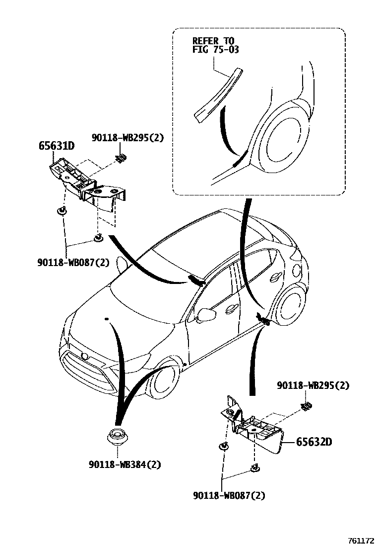 Toyota YARIS 挡泥板和扰流板 EPC diagram — 761172