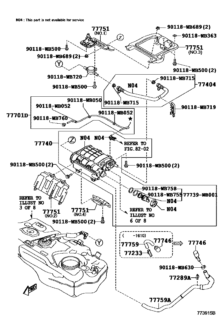 Toyota YARIS 燃油箱和燃油管 EPC diagram — 773915B