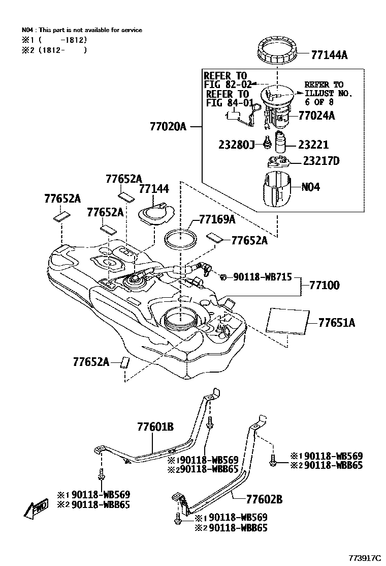 Toyota YARIS 燃油箱和燃油管 EPC diagram — 773917C