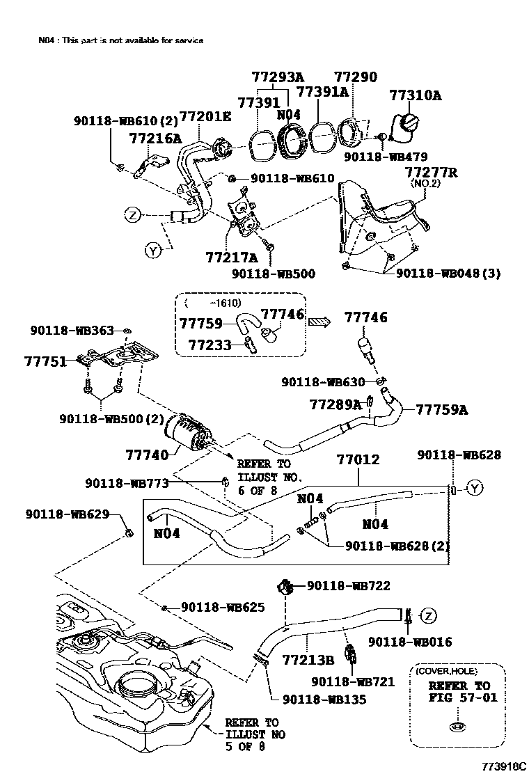 Toyota YARIS 燃油箱和燃油管 EPC diagram — 773918C