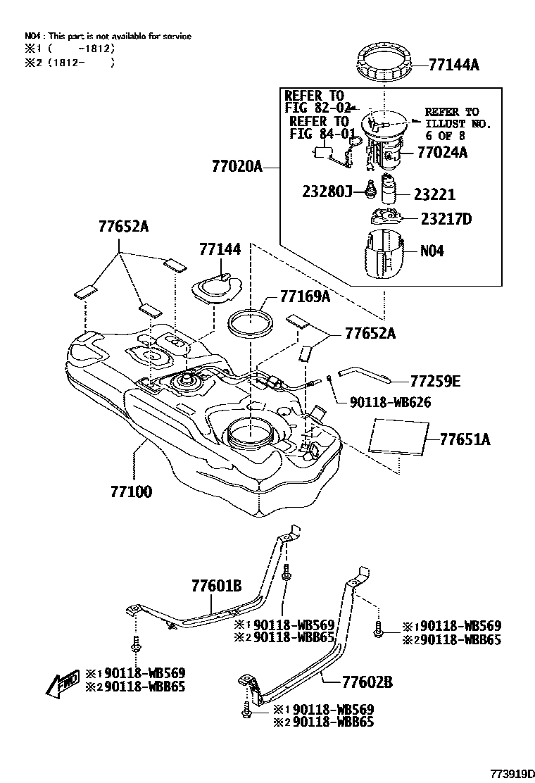 Toyota YARIS 燃油箱和燃油管 EPC diagram — 773919D