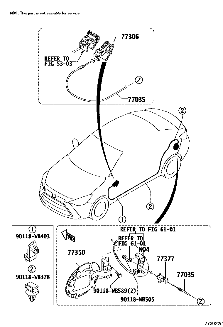 Toyota YARIS 燃油箱和燃油管 EPC diagram — 773922C