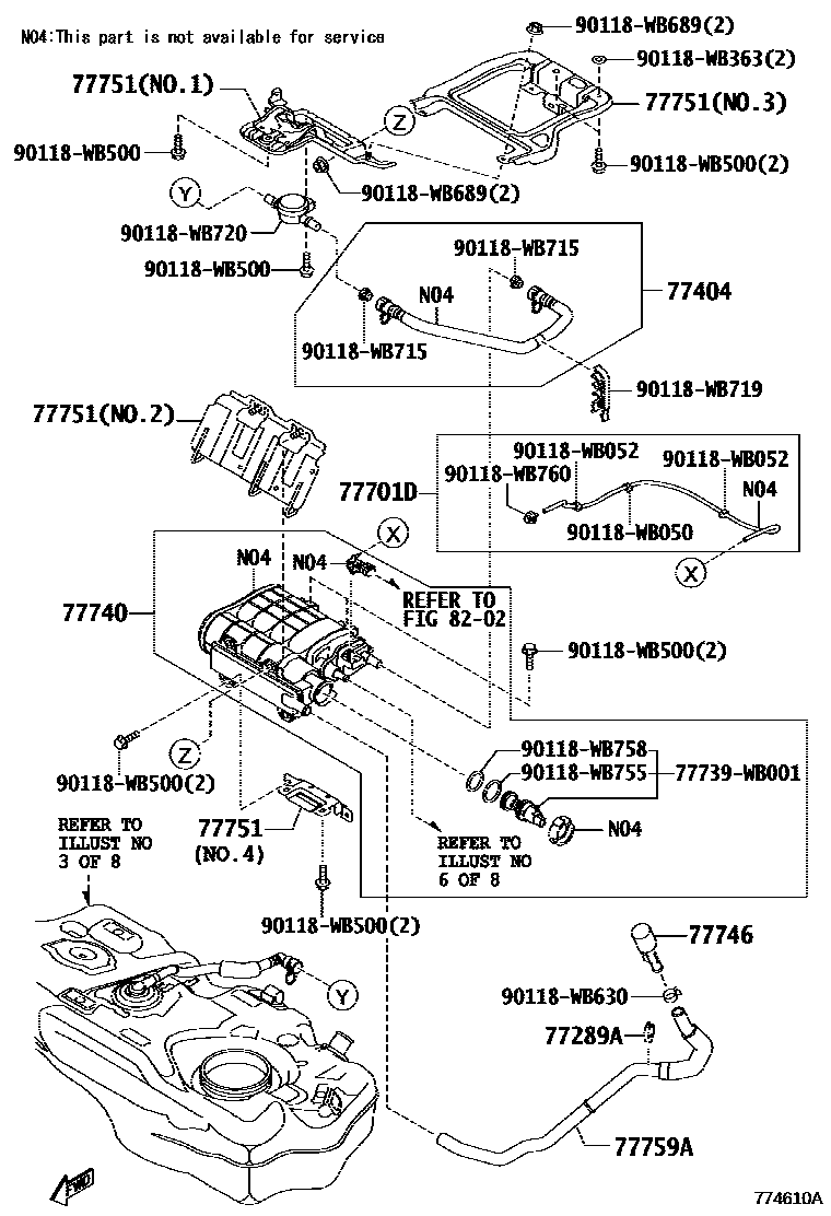 Toyota YARIS 燃油箱和燃油管 EPC diagram — 774610A