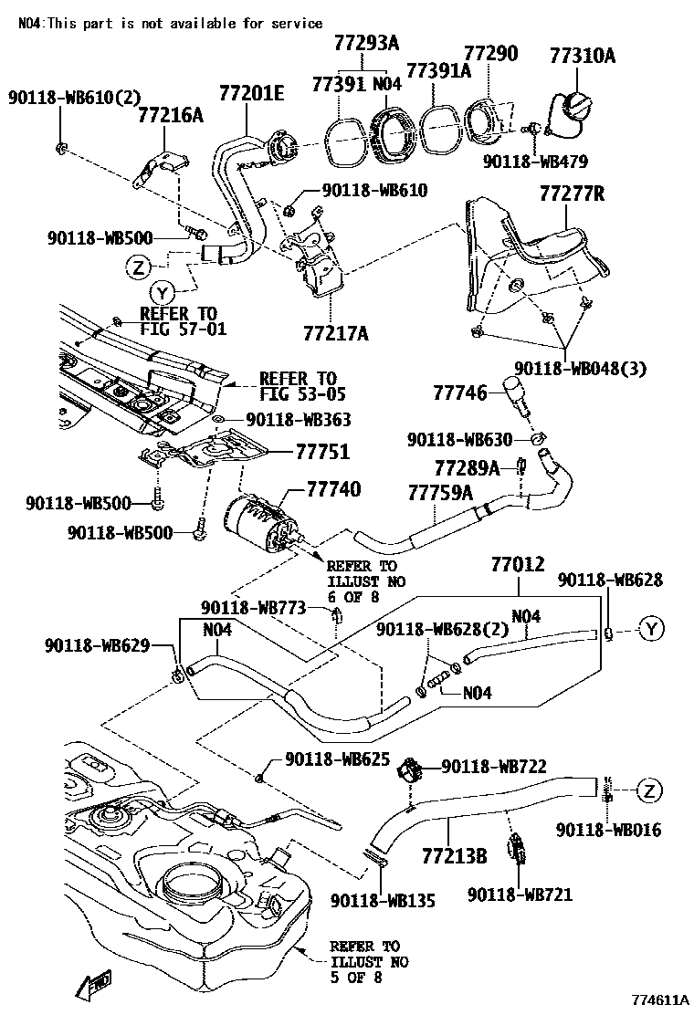 Toyota YARIS 燃油箱和燃油管 EPC diagram — 774611A