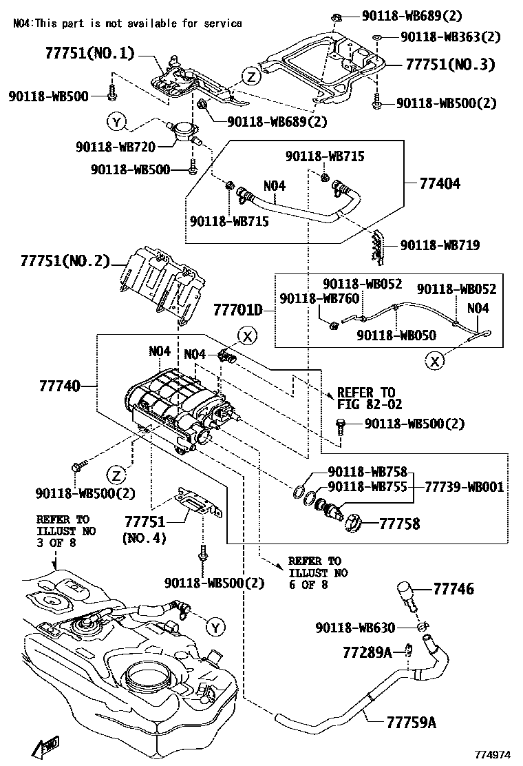Toyota YARIS 燃油箱和燃油管 EPC diagram — 774974
