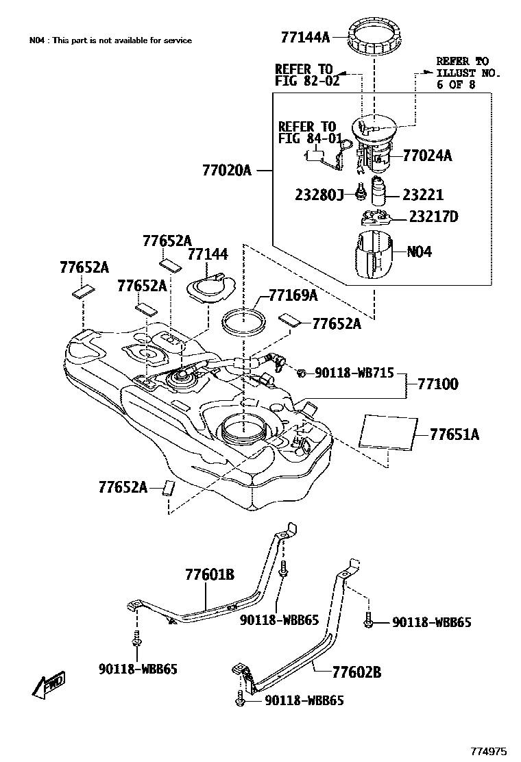 Toyota YARIS 燃油箱和燃油管 EPC diagram — 774975