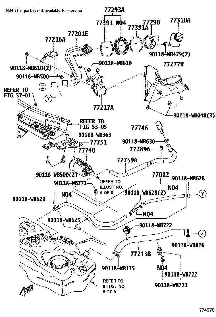 Toyota YARIS 燃油箱和燃油管 EPC diagram — 774976