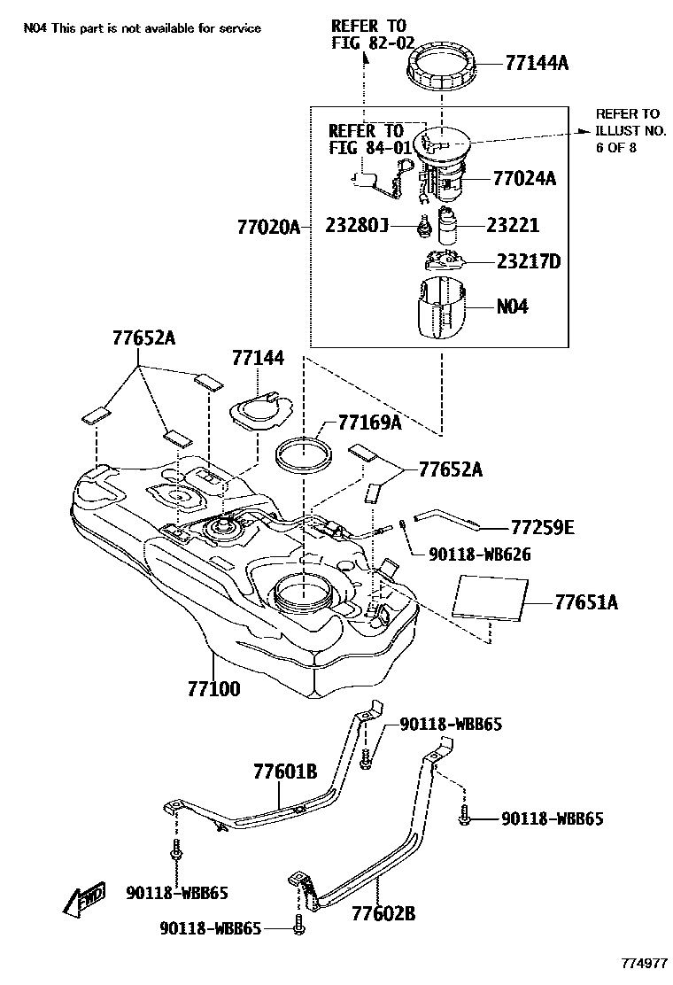 Toyota YARIS 燃油箱和燃油管 EPC diagram — 774977