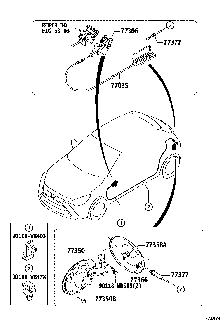 Toyota YARIS 燃油箱和燃油管 EPC diagram — 774978
