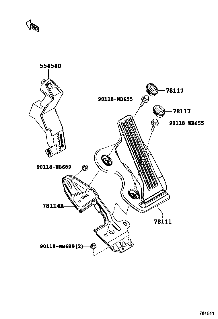 Toyota YARIS accelerator pedal connecting rod EPC diagram — 781511