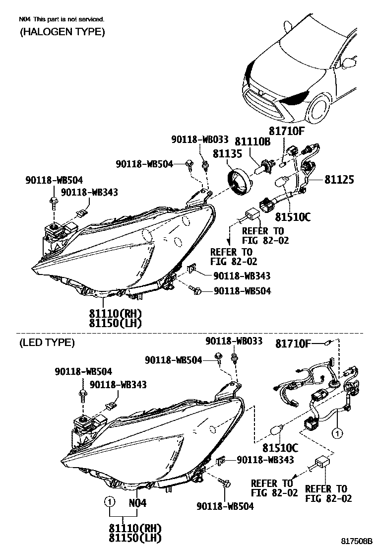 Toyota YARIS Headlamp EPC diagram — 817508B