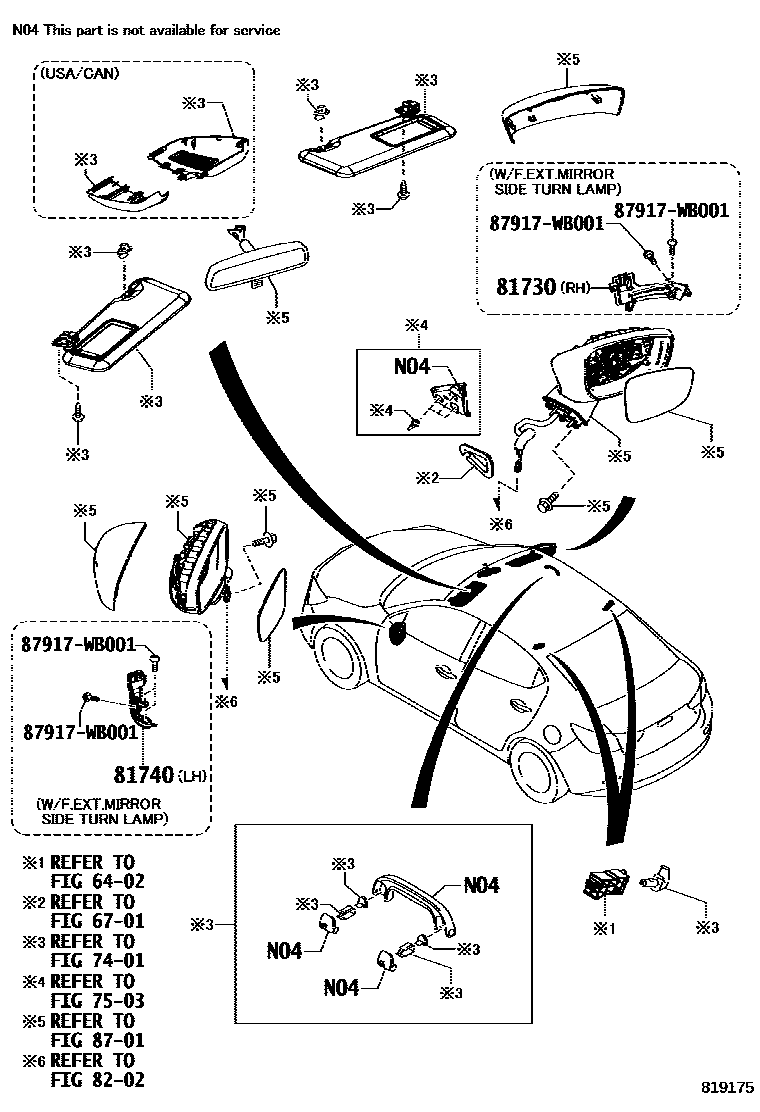 Toyota YARIS Side Turn Signal & Outer Mirror Lamp EPC diagram — 819175