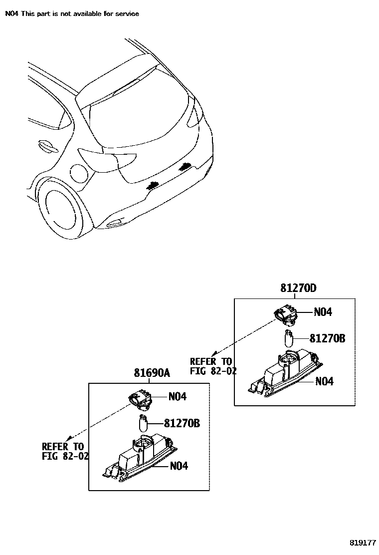 Toyota YARIS 后牌照灯 EPC diagram — 819177
