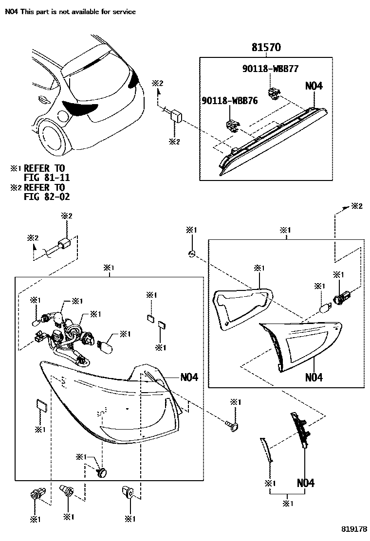 Toyota YARIS 高位刹车灯 EPC diagram — 819178
