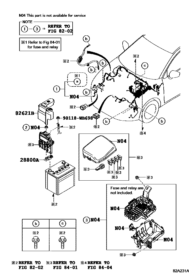 Toyota YARIS 蓄电池和蓄电池电缆 EPC diagram — 82A231A