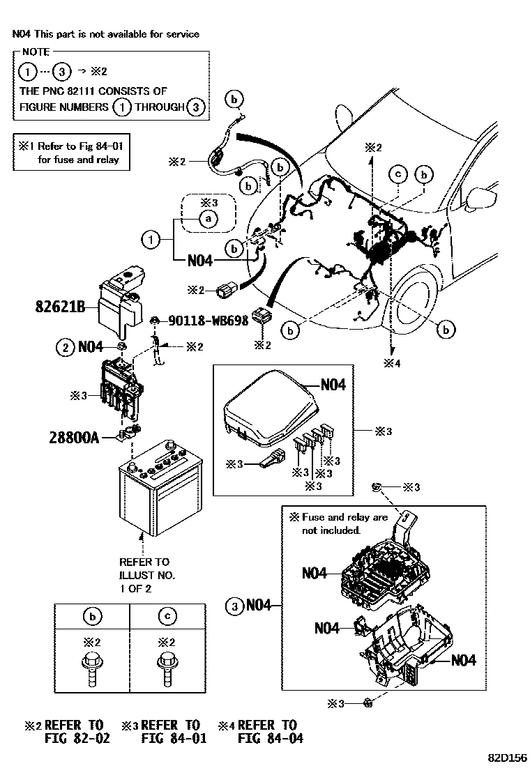 Toyota YARIS 蓄电池和蓄电池电缆 EPC diagram — 82D156