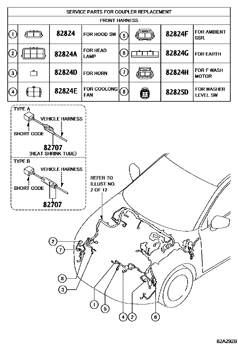Toyota YARIS 线束和卡夹 EPC diagram — 82A292B