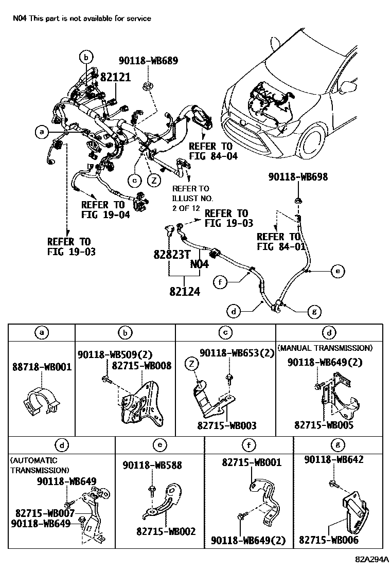 Toyota YARIS 线束和卡夹 EPC diagram — 82A294A