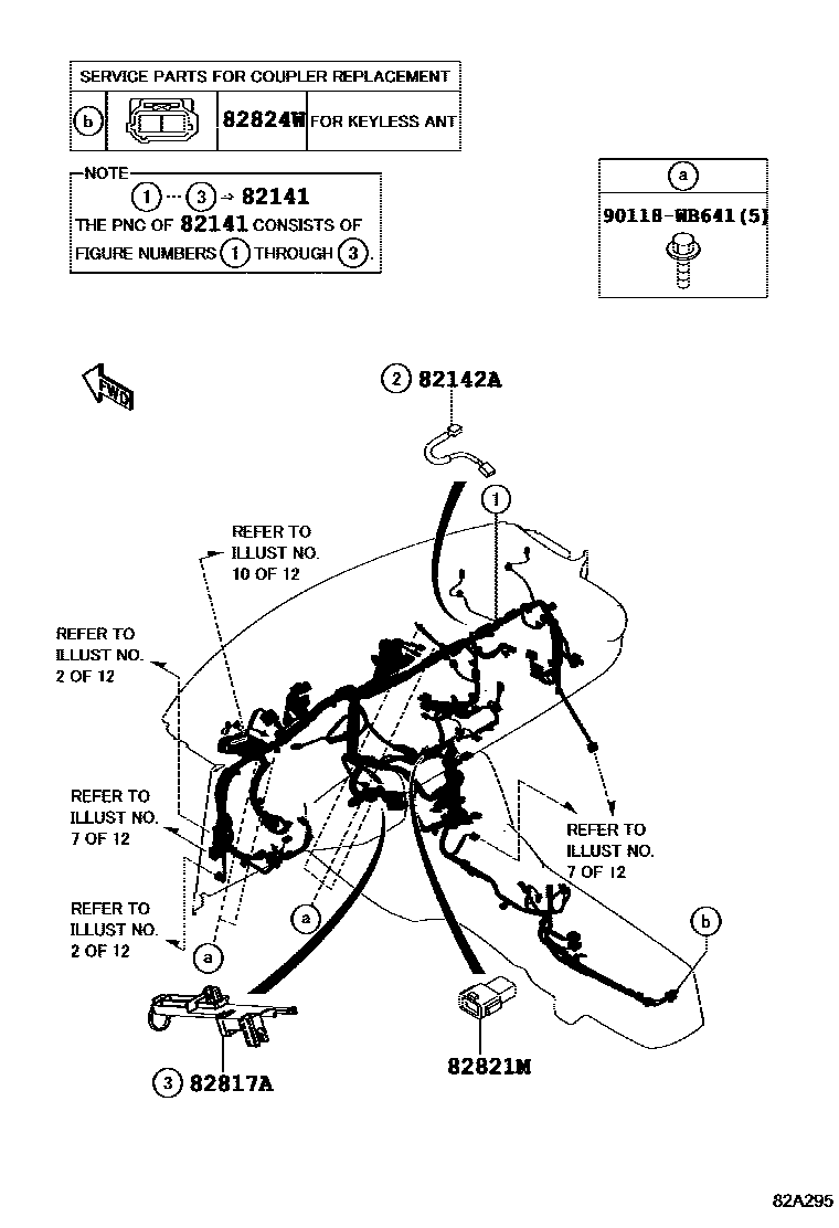 Toyota YARIS 线束和卡夹 EPC diagram — 82A295
