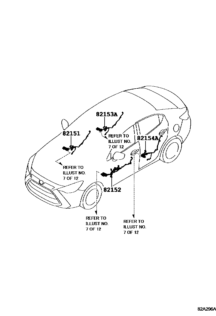 Toyota YARIS 线束和卡夹 EPC diagram — 82A296A