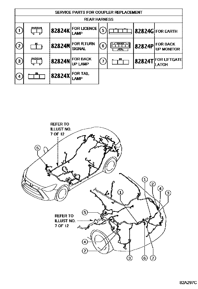 Toyota YARIS 线束和卡夹 EPC diagram — 82A297C