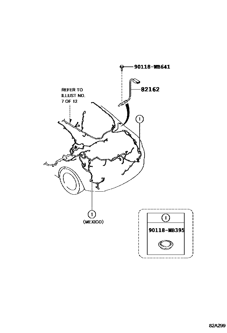 Toyota YARIS 线束和卡夹 EPC diagram — 82A299