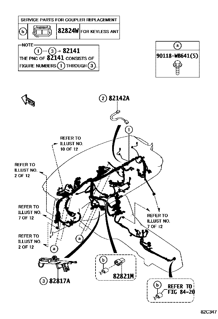 Toyota YARIS 线束和卡夹 EPC diagram — 82C347