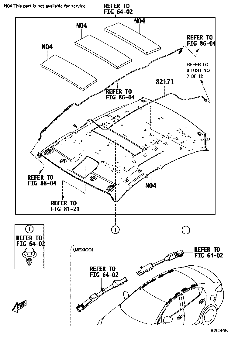 Toyota YARIS 线束和卡夹 EPC diagram — 82C348