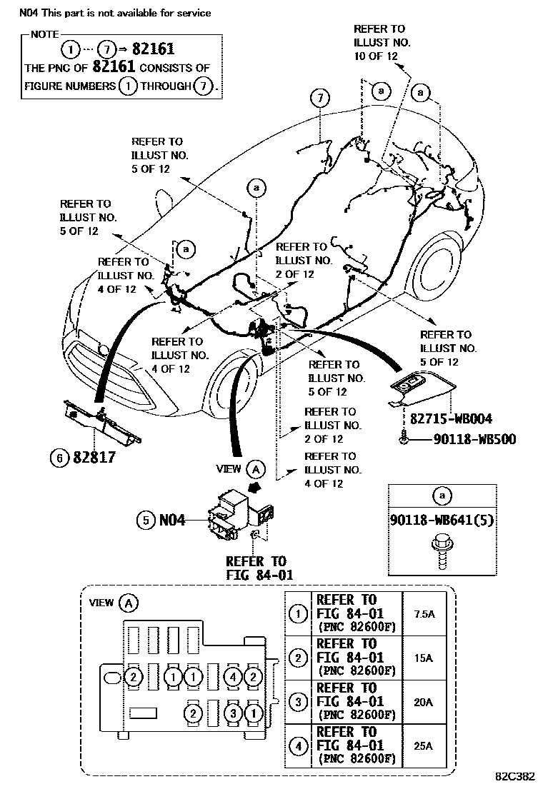 Toyota YARIS 线束和卡夹 EPC diagram — 82C382