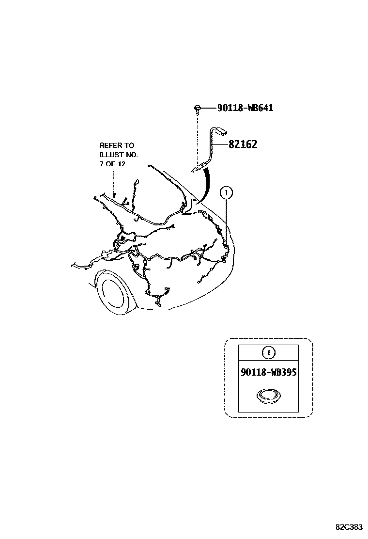 Toyota YARIS 线束和卡夹 EPC diagram — 82C383