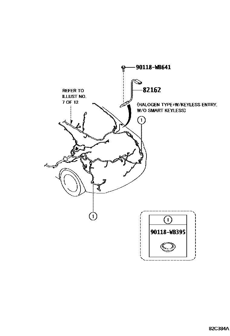 Toyota YARIS 线束和卡夹 EPC diagram — 82C384A