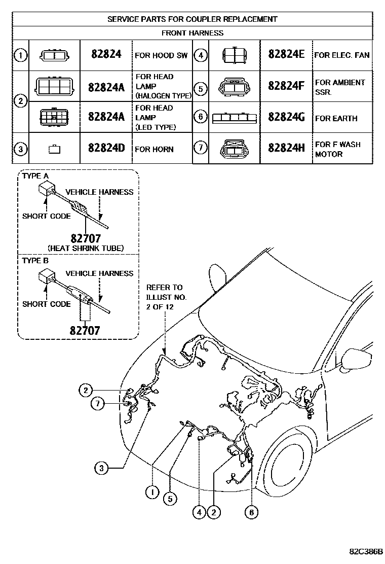 Toyota YARIS 线束和卡夹 EPC diagram — 82C386B