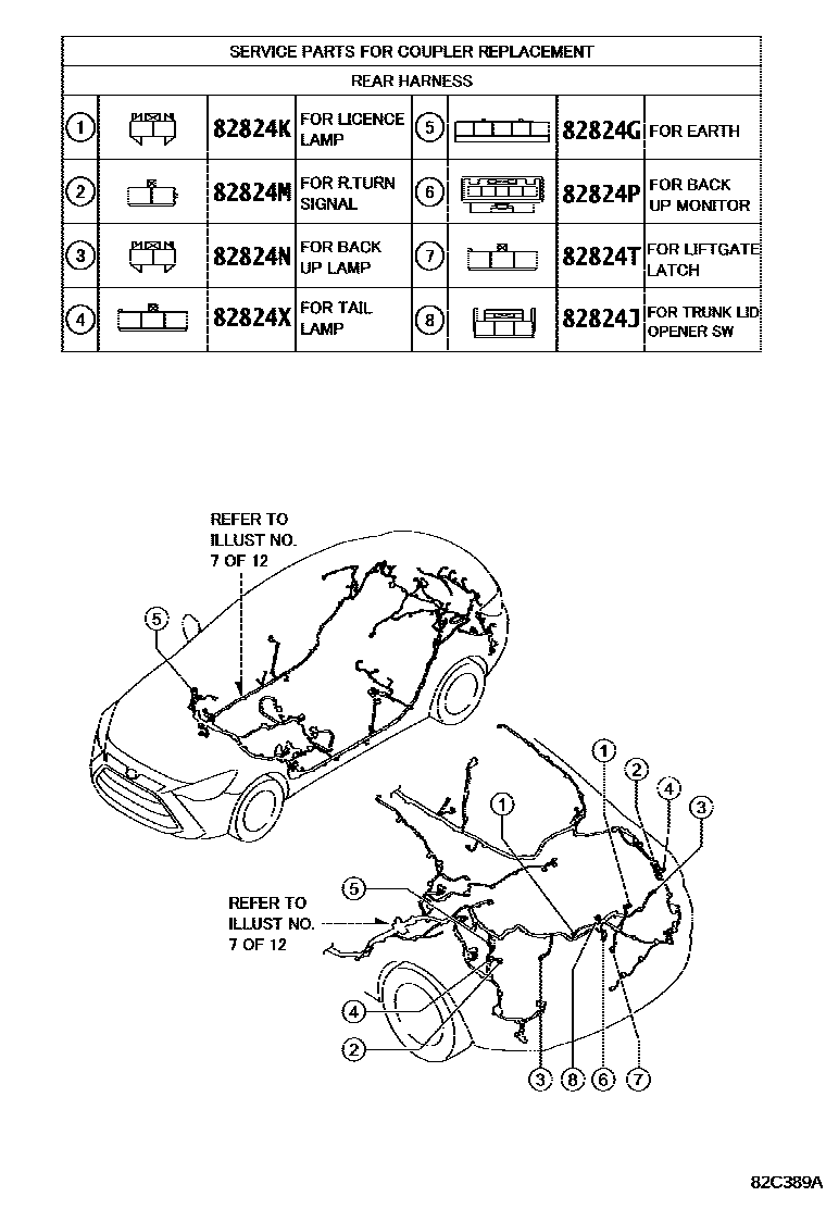 Toyota YARIS 线束和卡夹 EPC diagram — 82C389A