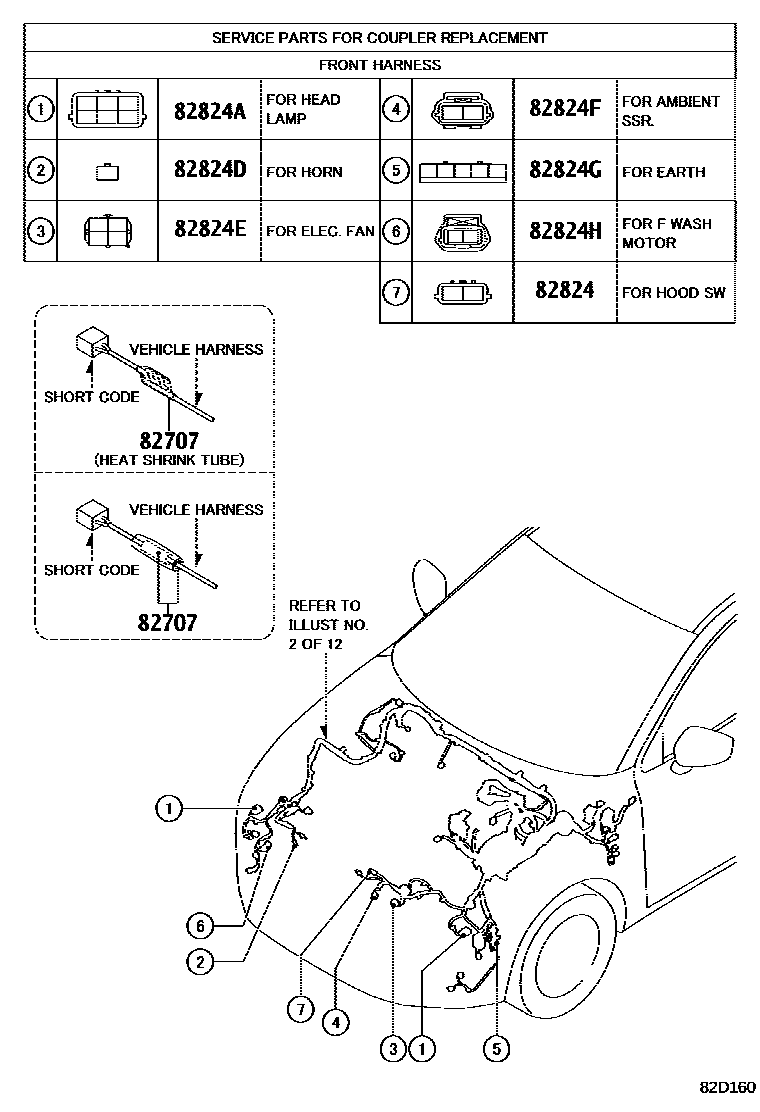 Toyota YARIS 线束和卡夹 EPC diagram — 82D160