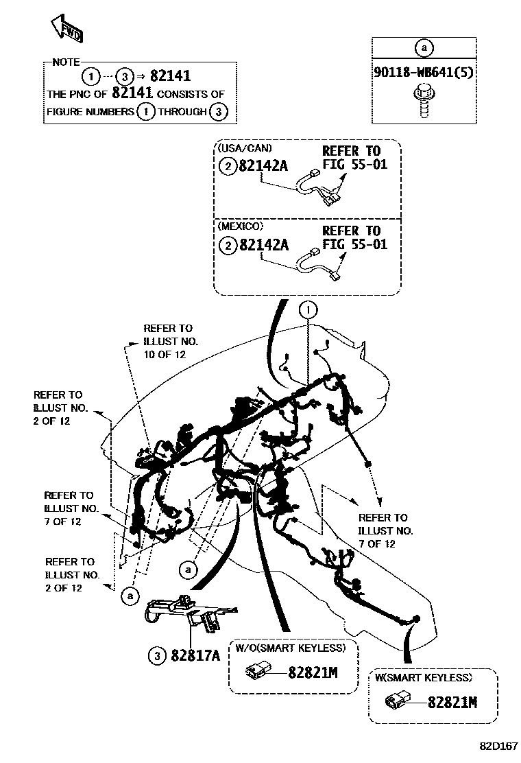 Toyota YARIS 线束和卡夹 EPC diagram — 82D167